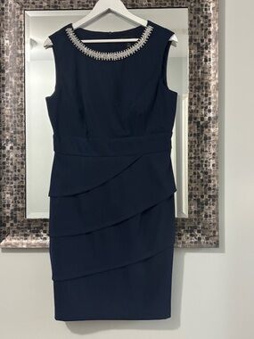 🌟 NWOT🌟Connected Apparel Navy Blue Pearl Neck Sleeveless Sheath Dress- Size 12